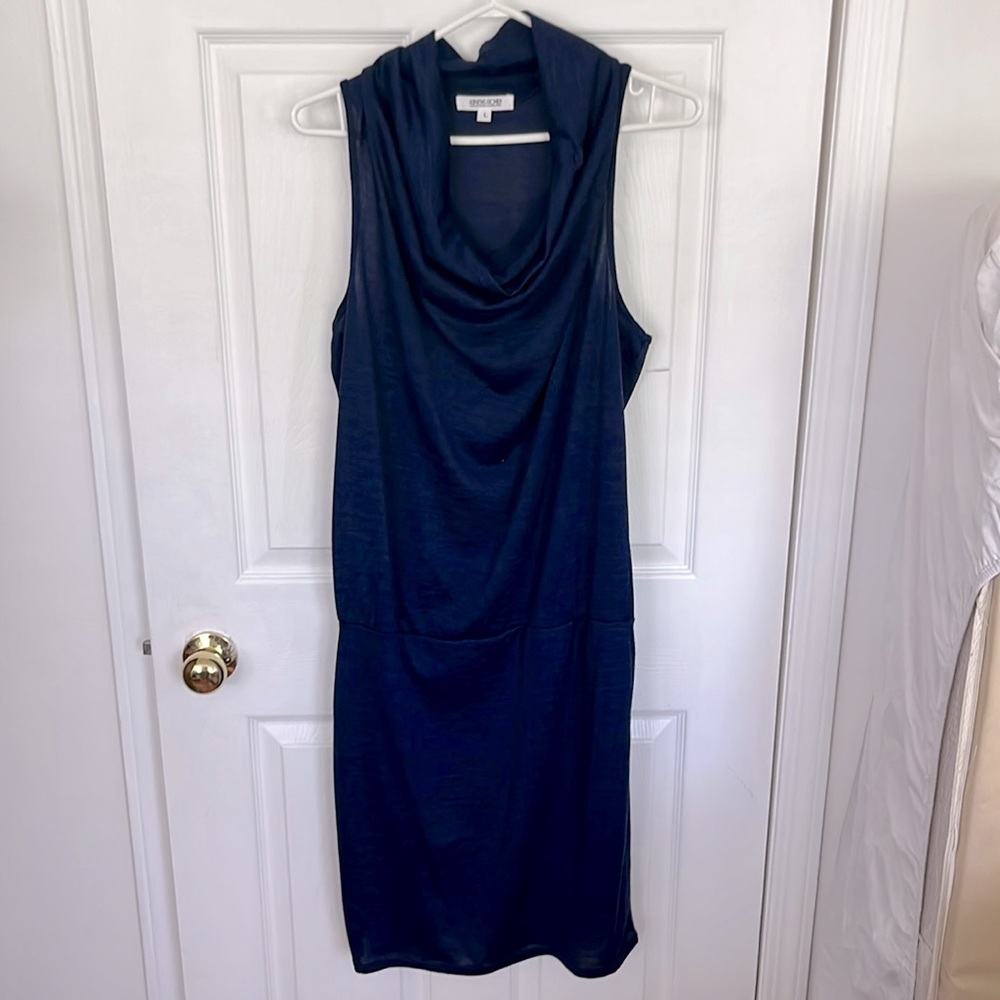 Navy blue cowl neck fitted sleeveless dress - Size large